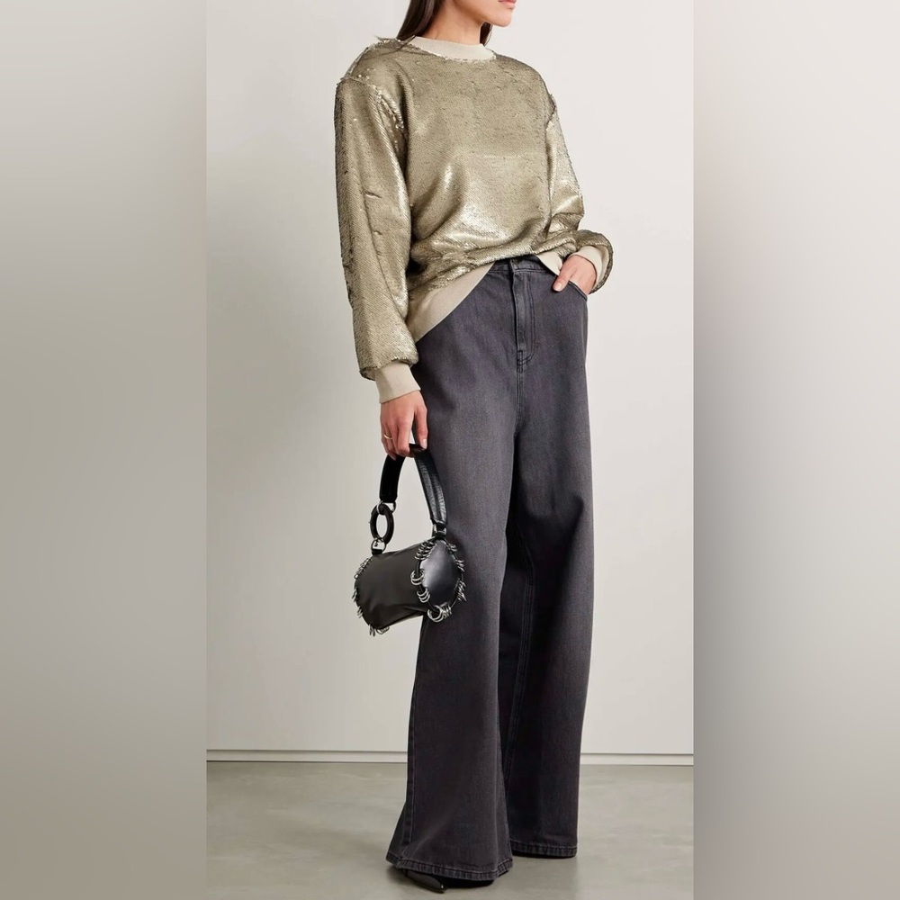NWT The Frankie Shop Metz bronze sequined jersey pullover sweatshirt sz small
